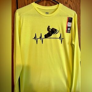 Handmade Safety Yellow Long Sleeve T Shirt with Snowmobile Design
Size Small